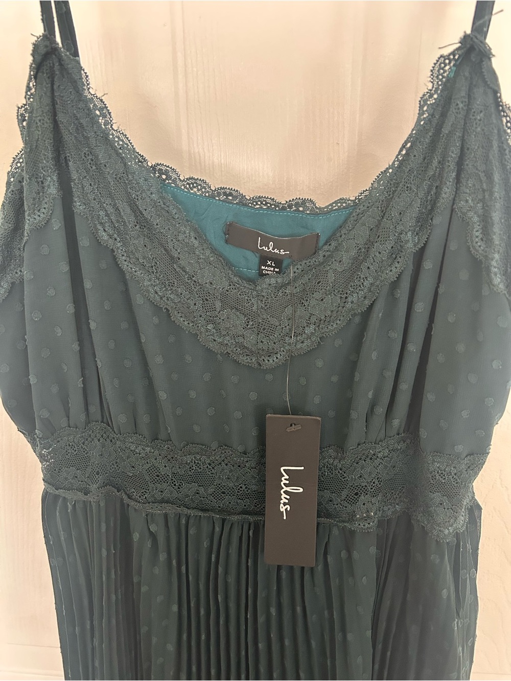 Lulu's Teal Lace-Trim Slip Dress - Picture 4 of 4